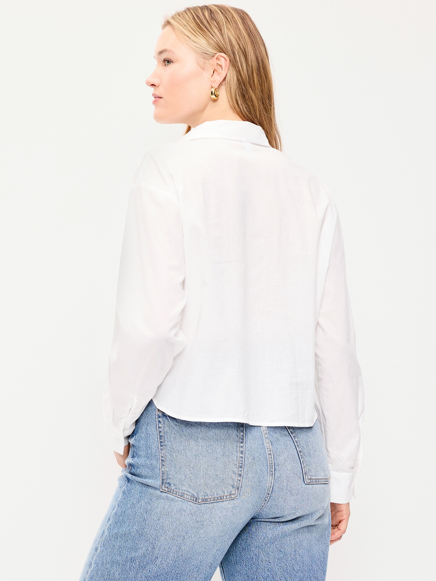 Cropped Eyelet Button-Down Shirt