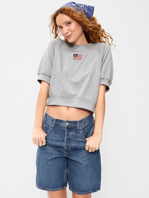 Image number 1 showing, Short-Sleeve Cropped Raglan Sweatshirt