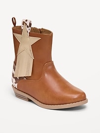 Image number 1 showing, Faux-Leather Side-Zip Western Boots for Toddler Girls