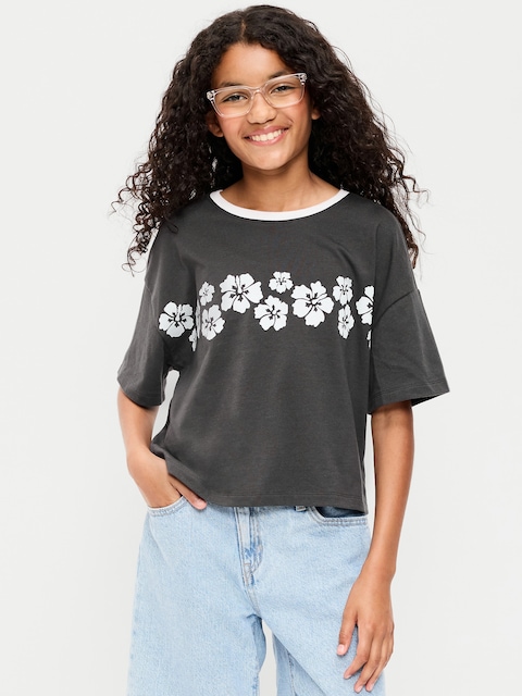 Oversized Short-Sleeve Cropped T-Shirt for Girls