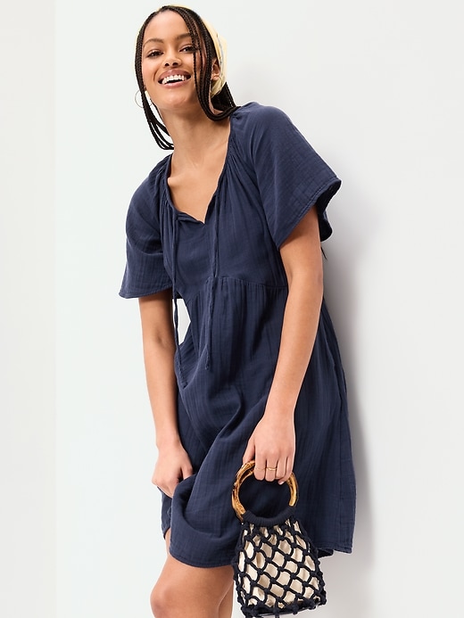 Image number 3 showing, Crinkle Gauze Flutter-Sleeve Mini Swing Dress