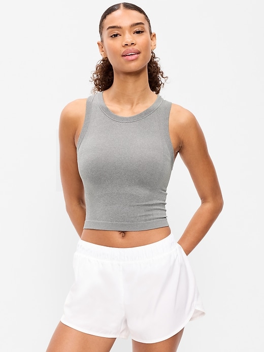 Image number 1 showing, Seamless Fitted High-Neck Crop Top