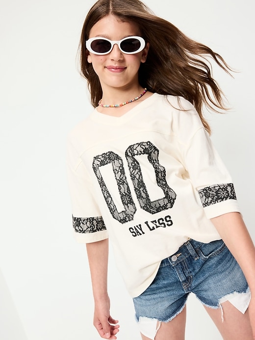 Image number 3 showing, Low-Rise Frayed-Hem Jean Shorts for Girls