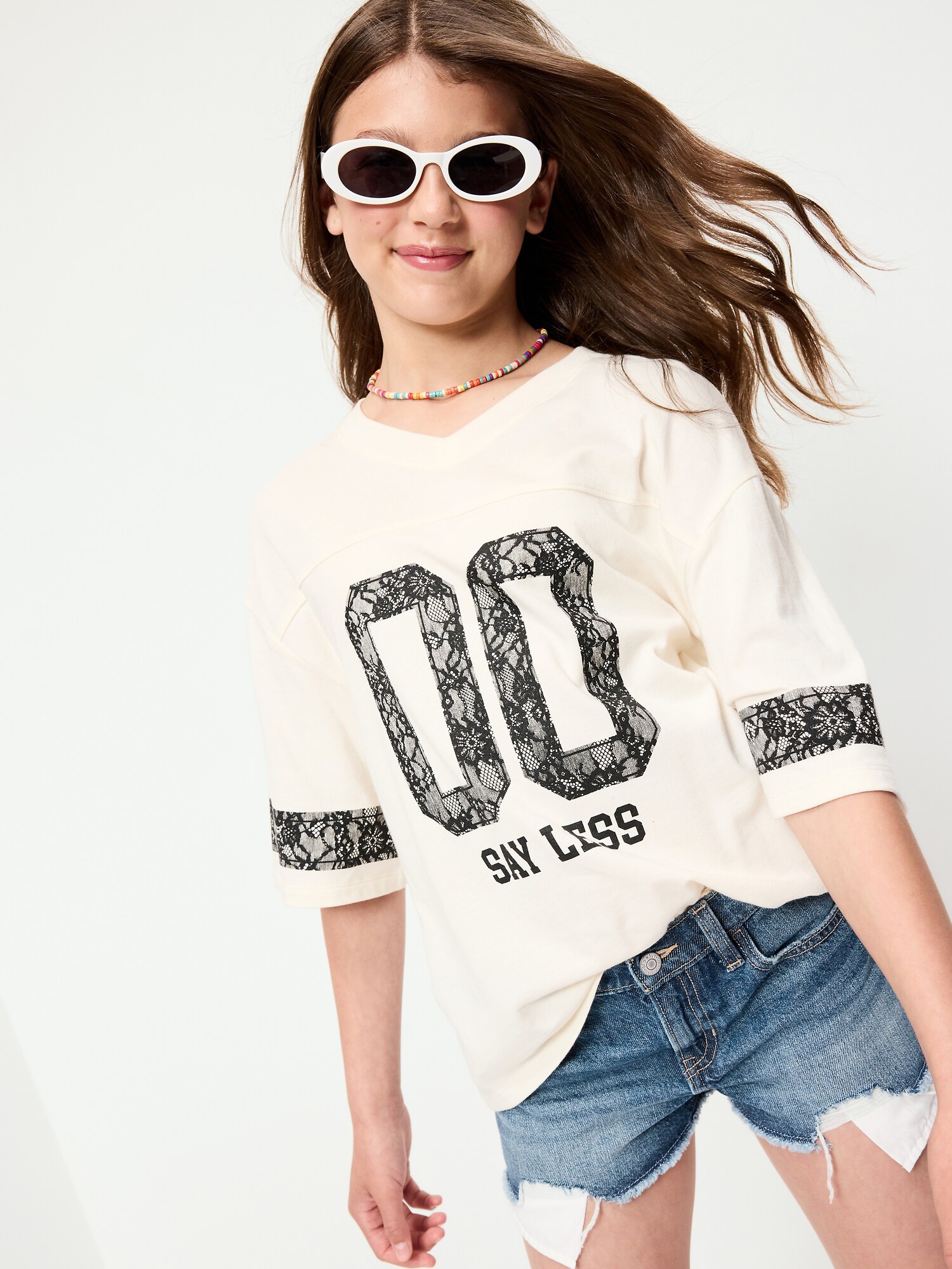Шорты Old Navy Low-Rise Frayed-Hem Jean Shorts для девочек, цвет: Средняя варка — фото 3