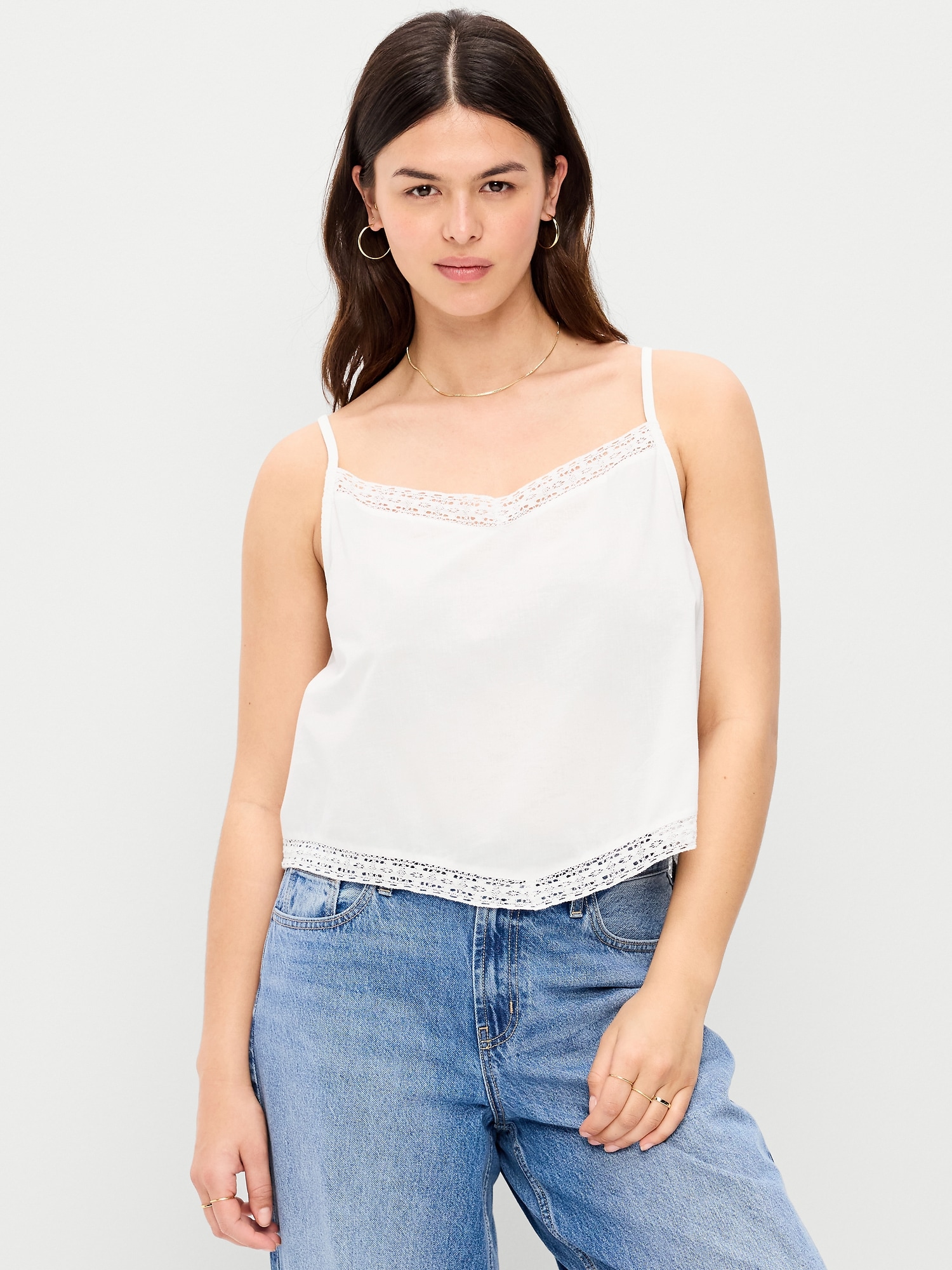 Lace-Trim Scarf Tank Top