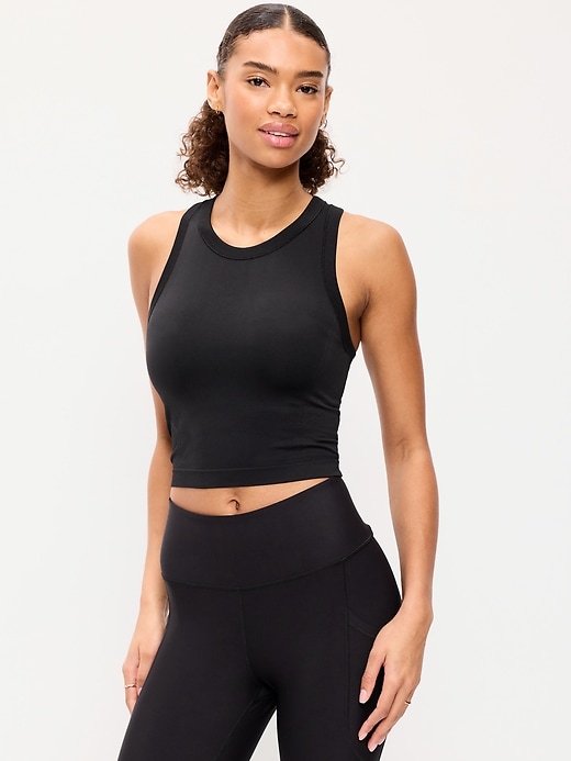 Image number 1 showing, Seamless Fitted High-Neck Crop Top