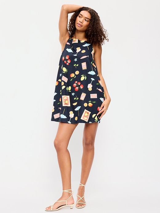 Image number 1 showing, Linen-Blend Apron-Neck Mini Shift Dress