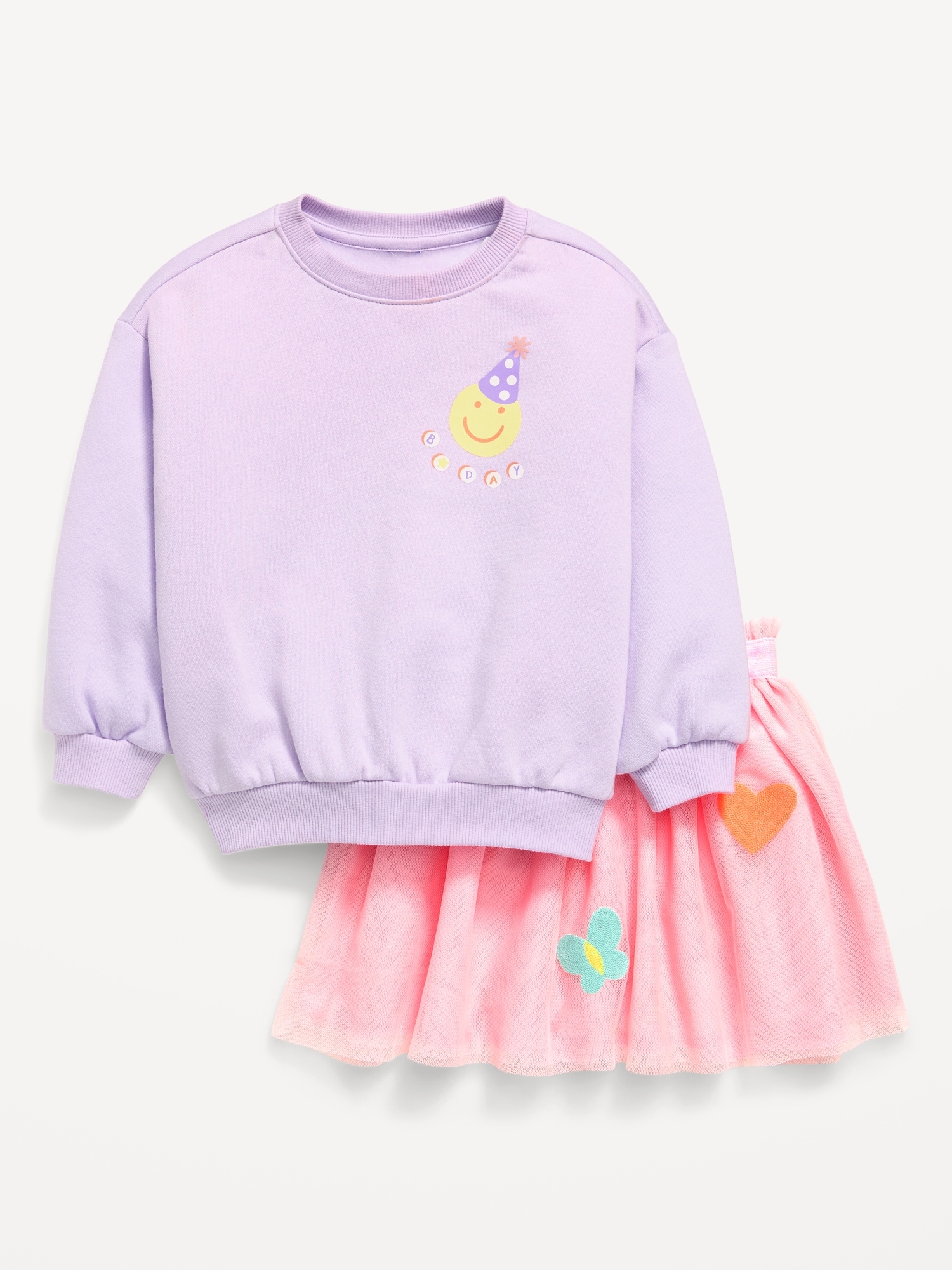 Embroidered Graphic Sweatshirt and Tutu Skirt Set for Toddler Girls