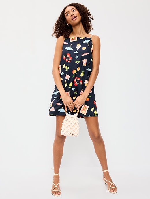 Image number 3 showing, Linen-Blend Apron-Neck Mini Shift Dress