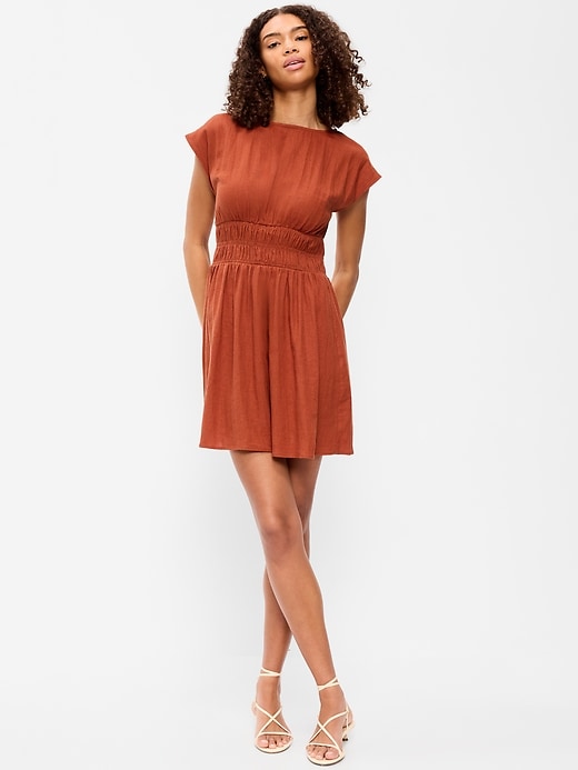 Image number 1 showing, Smocked-Bodice Fit & Flare Mini Dress