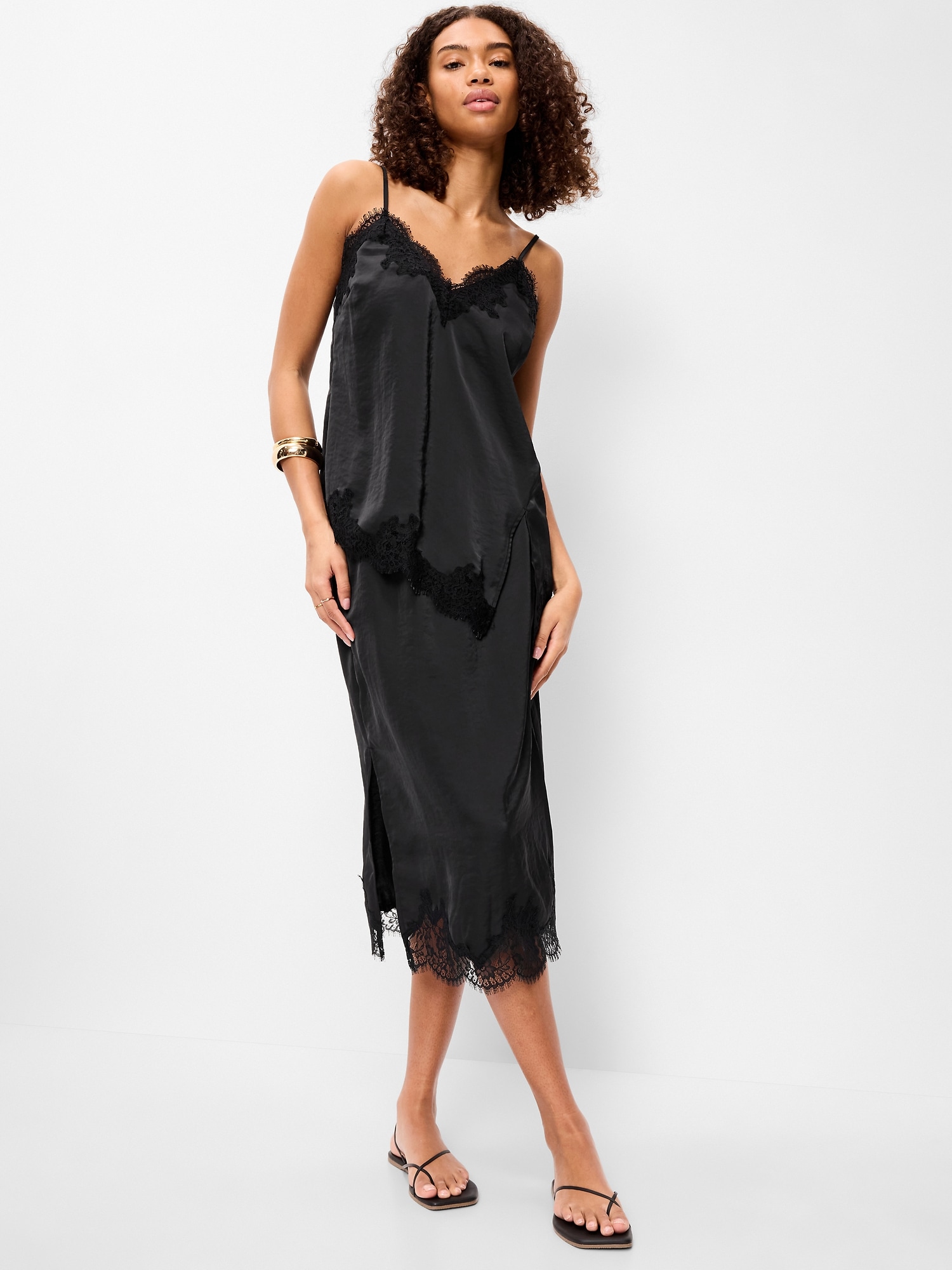 Lace Slip Midi Skirt