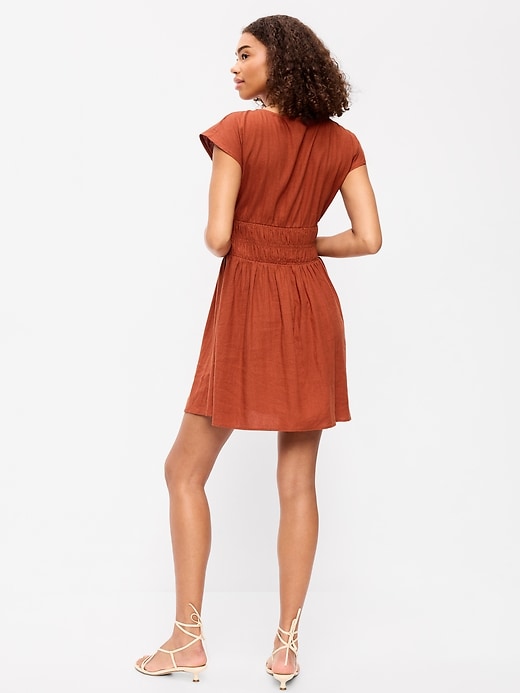 Image number 2 showing, Smocked-Bodice Fit & Flare Mini Dress