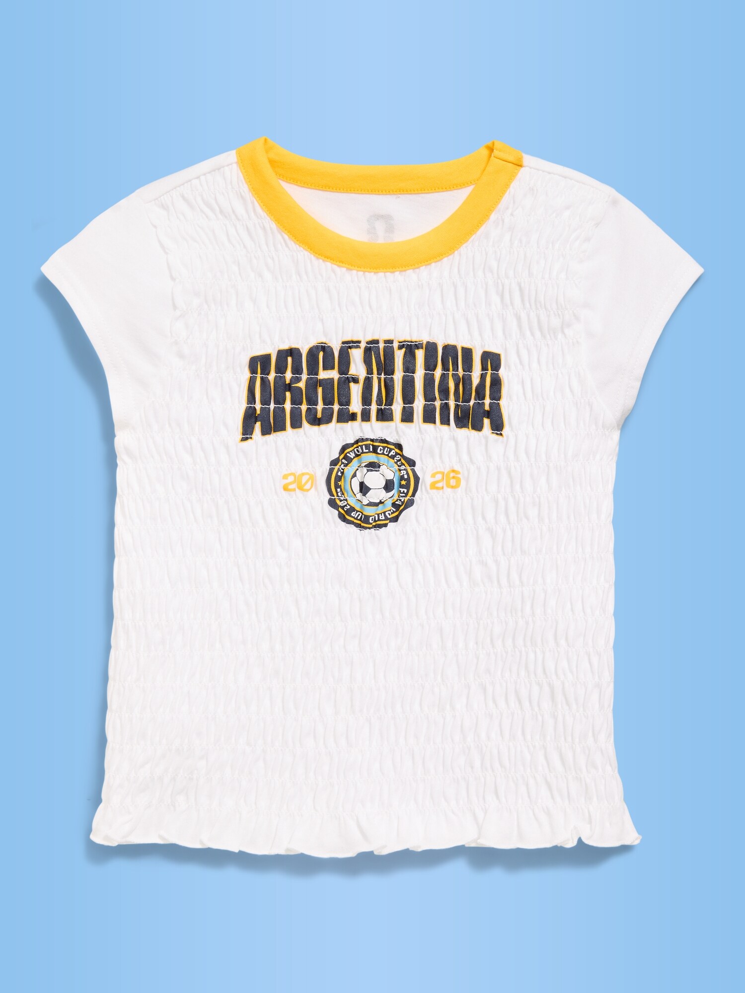 Футболка Old Navy FIFA World Cup 26™ Brazil Smocked Graphic T-Shirt для девочек, цвет: Argentina — фото 2