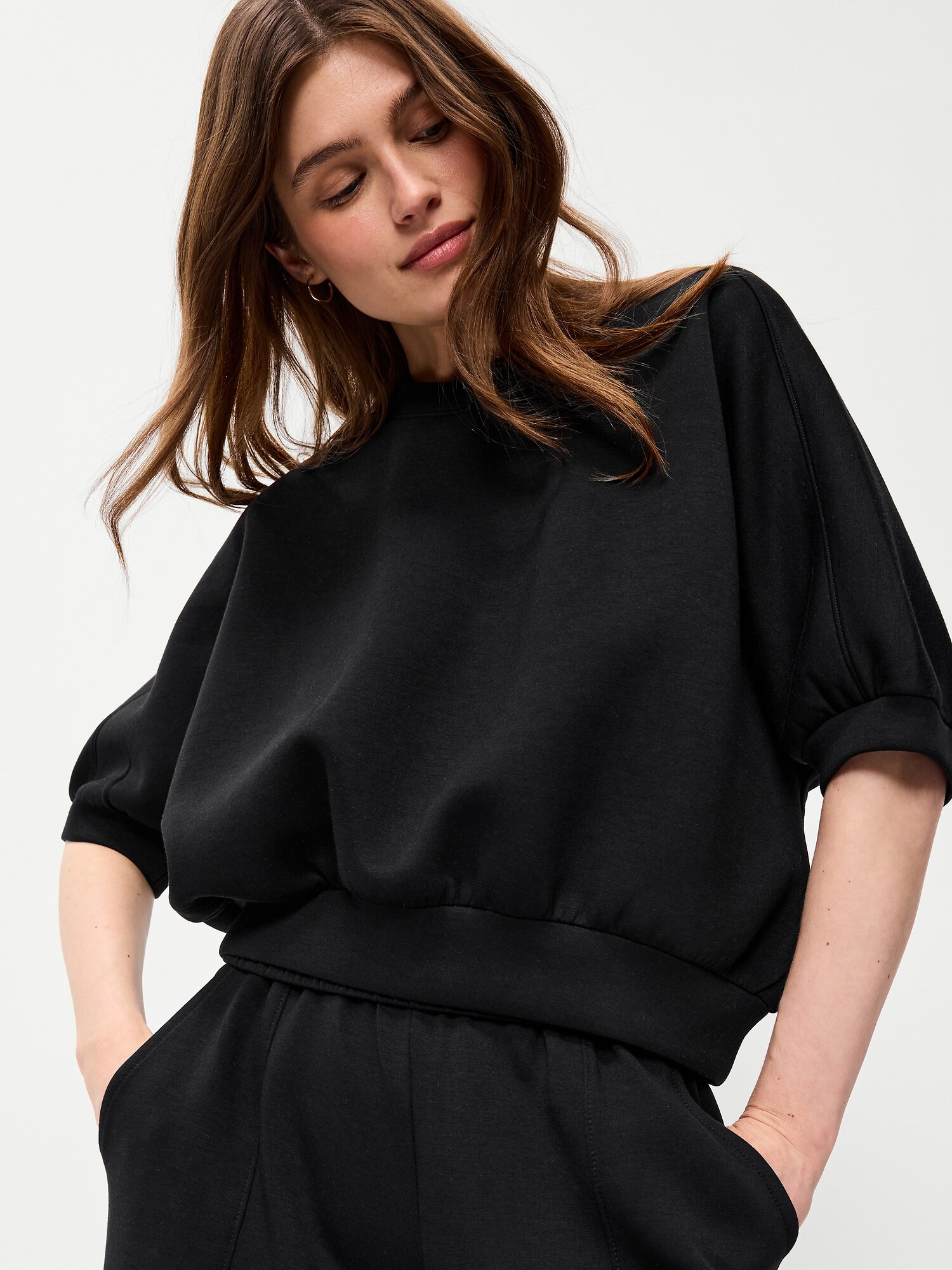 Женский топ Old Navy Bounce Fleece Dolman-Sleeve Top, цвет: Чёрный — фото 4