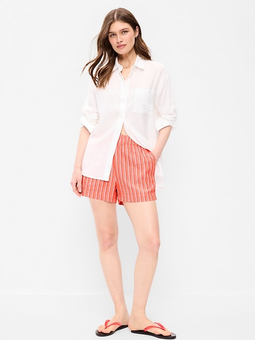 Image number 1 showing, High-Waisted Linen-Blend Shorts -- 3.5-inch inseam