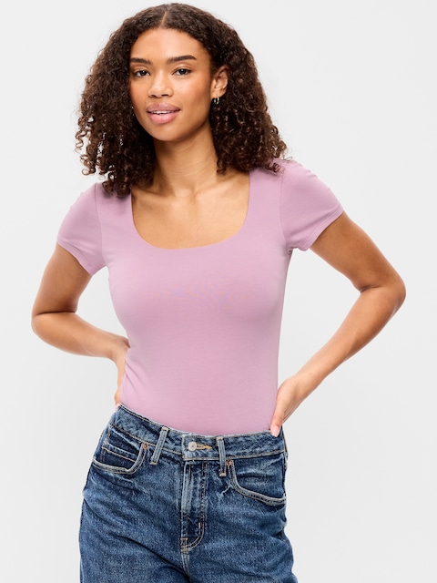 Hug Double-Layer Scoop-Neck Top