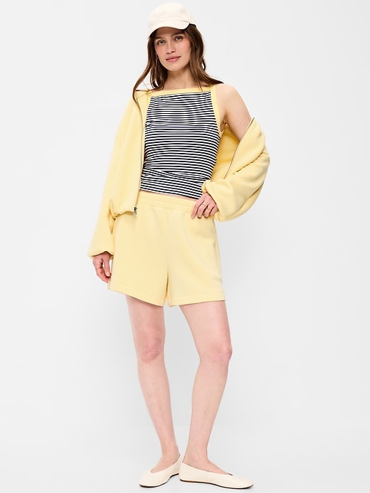 Image number 1 showing, High-Waisted Bounce Fleece Shorts -- 5-inch inseam