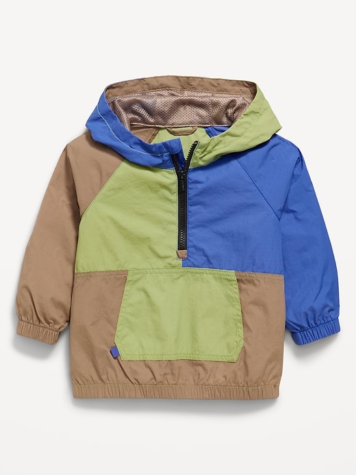Image number 2 showing, Water-Resistant Half-Zip Hooded Windbreaker for Toddler Boys