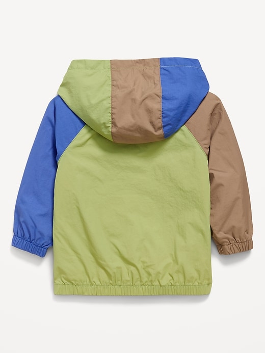Image number 3 showing, Water-Resistant Half-Zip Hooded Windbreaker for Toddler Boys