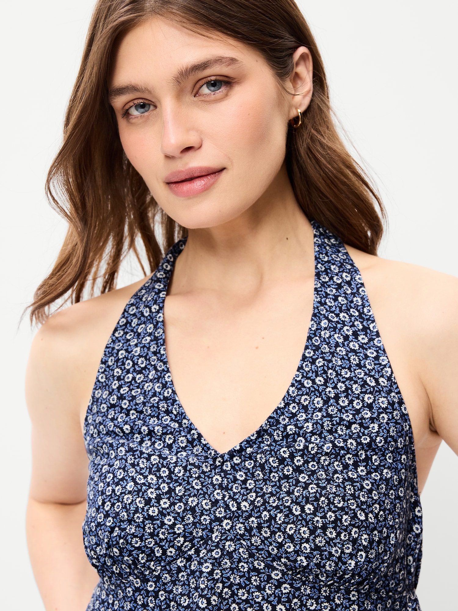 Linen-Blend V-Neck Halter Top
