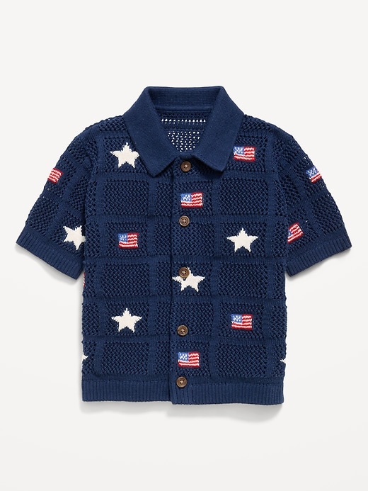 Image number 2 showing, Oversized Short-Sleeve Crochet-Knit Shirt for Toddler Boys