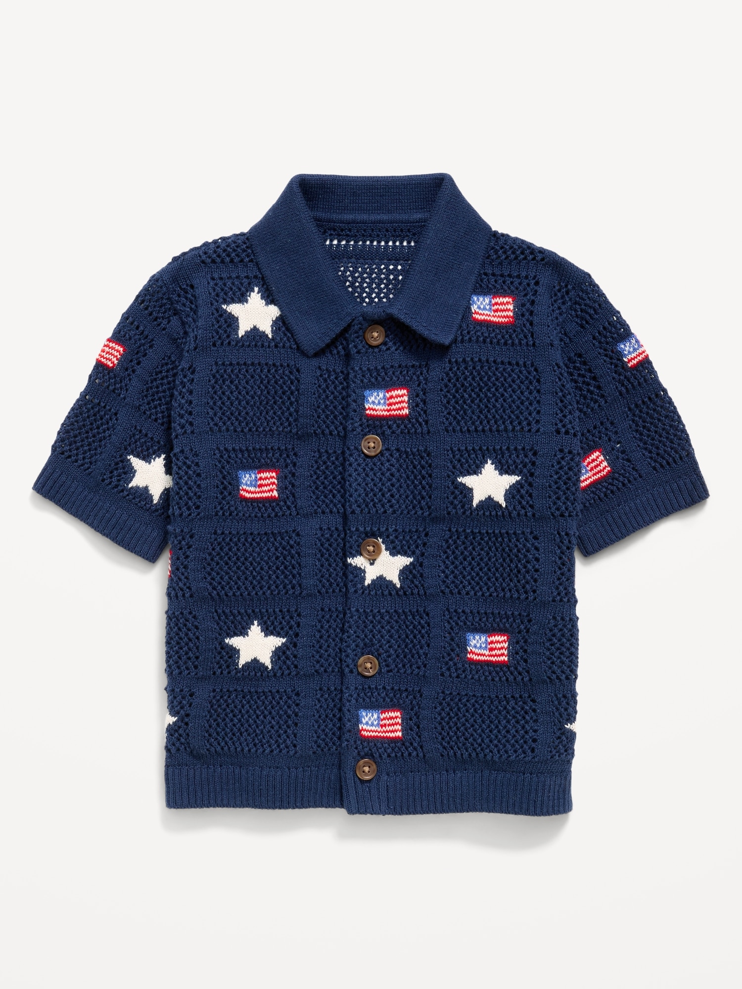 Oversized Short-Sleeve Crochet-Knit Shirt for Toddler Boys