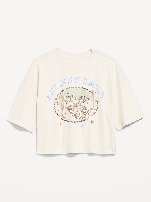 Image number 1 showing, Crew-Neck Oversized Crop Graphic T-Shirt