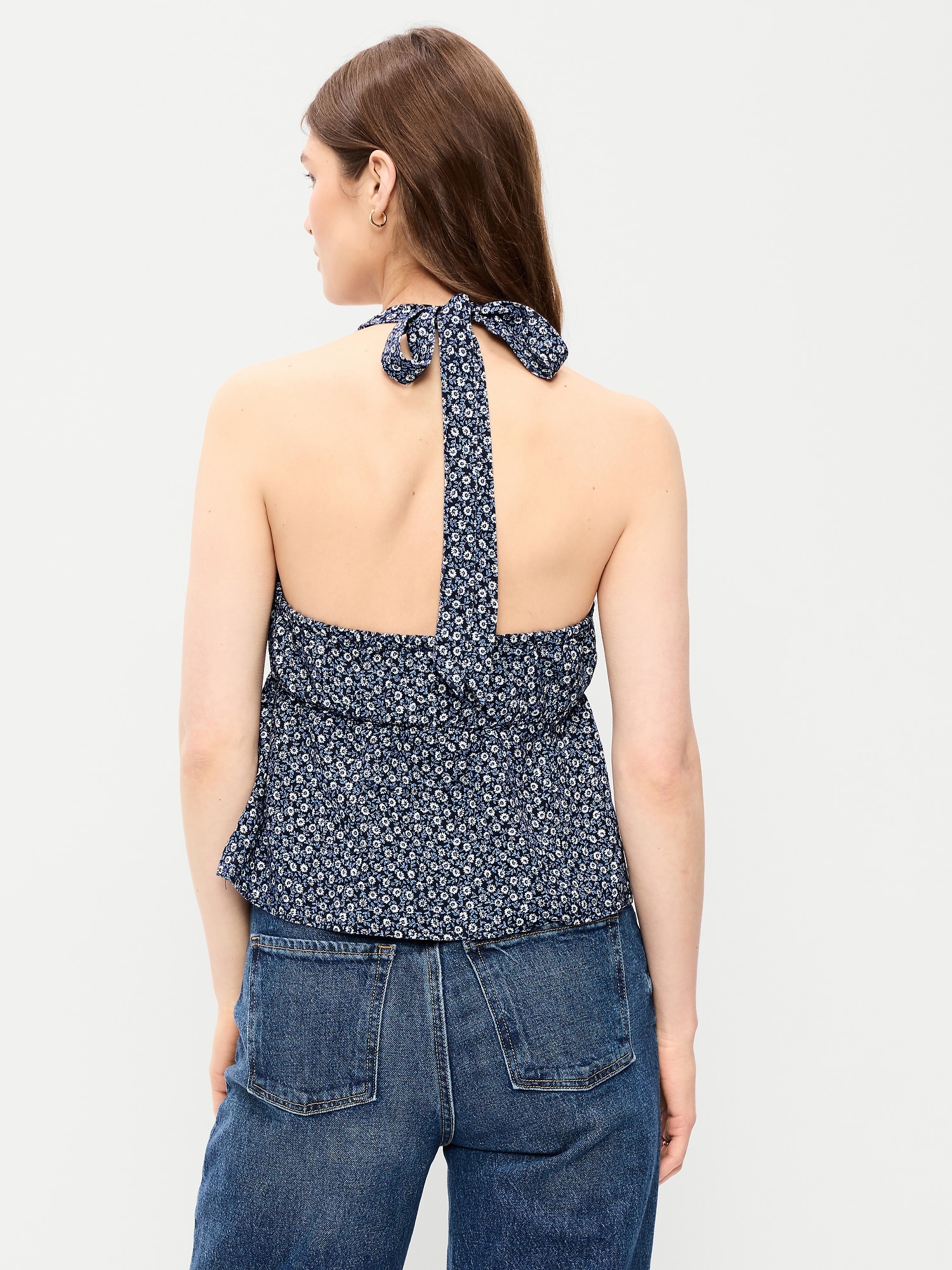 Linen-Blend V-Neck Halter Top