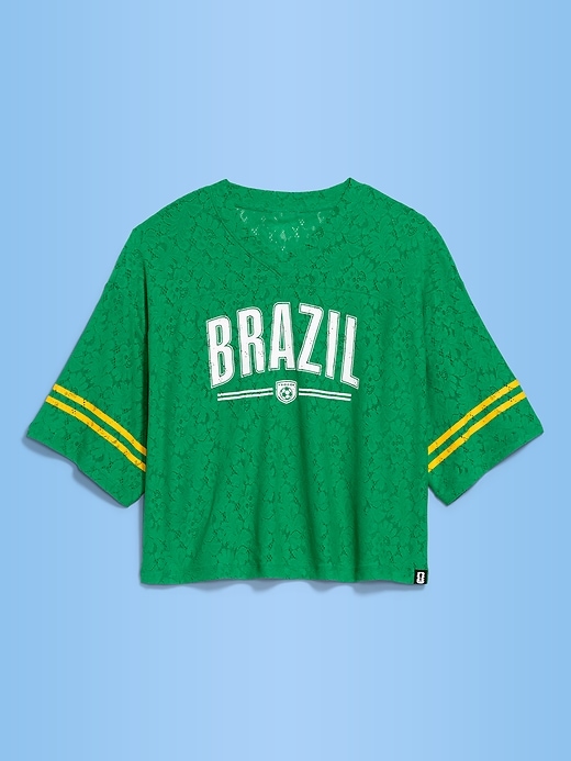 Image number 3 showing, FIFA World Cup 26™ Brazil Boxy Lace V-Neck T-Shirt for Women