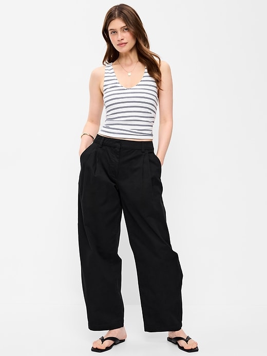 Image number 1 showing, Mid-Rise Twill Barrel-Leg Pants
