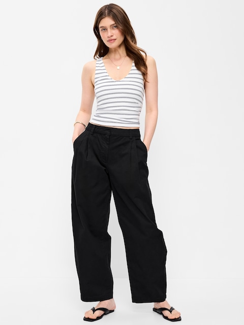 High-Waisted Twill Barrel-Leg Pants