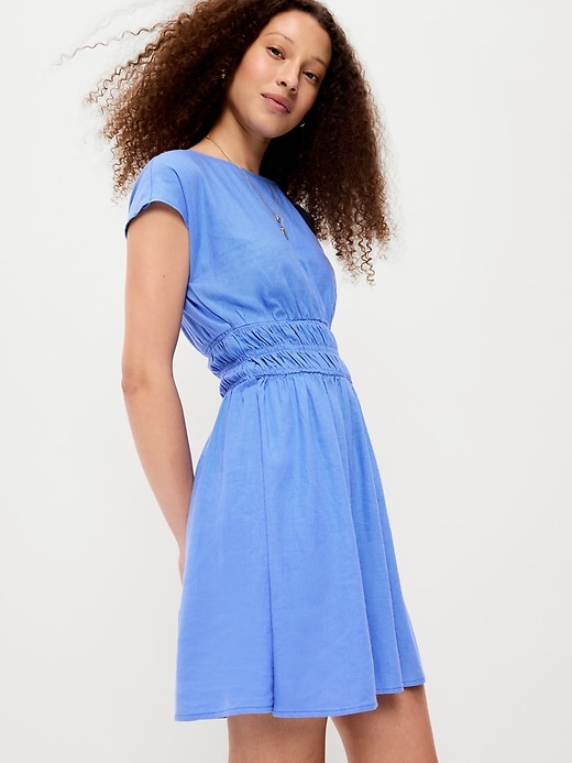 Image number 1 showing, Smocked-Bodice Fit & Flare Mini Dress