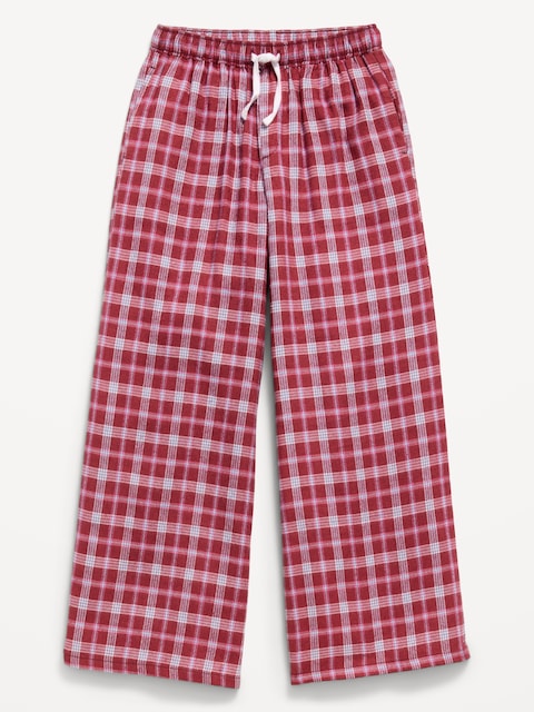 Pull-On Wide-Leg Flannel Plaid Pants for Girls
