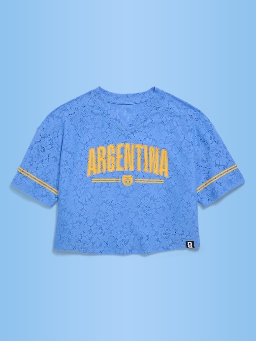 Image number 2 showing, FIFA World Cup 26™ Argentina Boxy Lace V-Neck T-Shirt for Girls