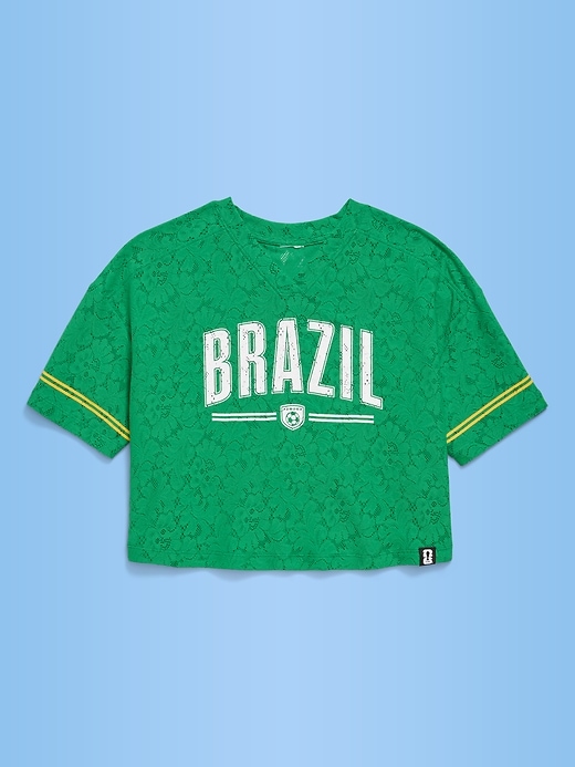Image number 2 showing, FIFA World Cup 26™ Brazil Boxy Lace V-Neck T-Shirt for Girls