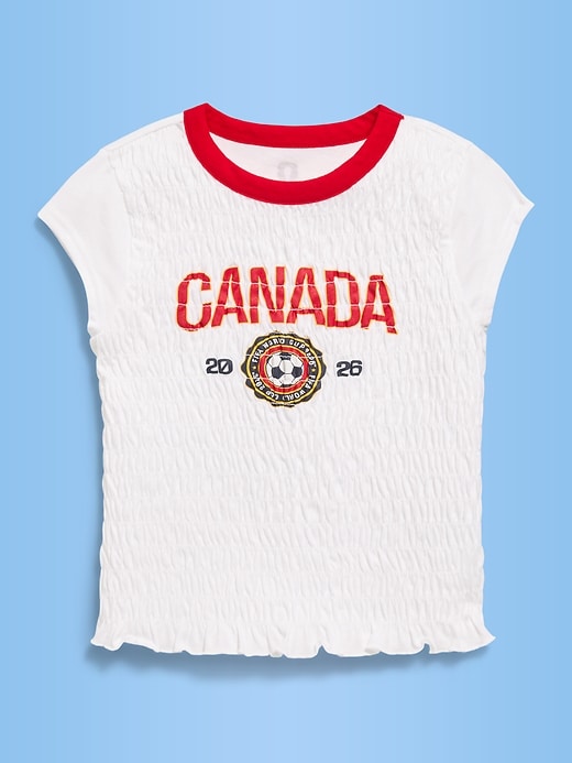 Image number 1 showing, FIFA World Cup 26™ Canada Smocked Graphic T-Shirt for Girls