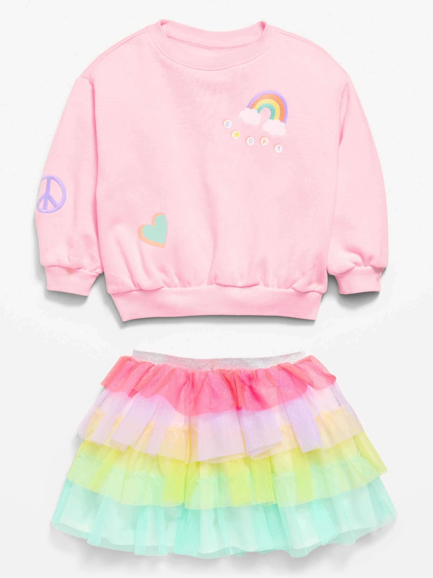 Embroidered Graphic Sweatshirt and Tutu Skirt Set for Toddler Girls