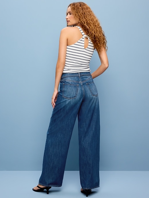 Image number 3 showing, High-Waisted Baggy Wide-Leg Drawstring Jeans