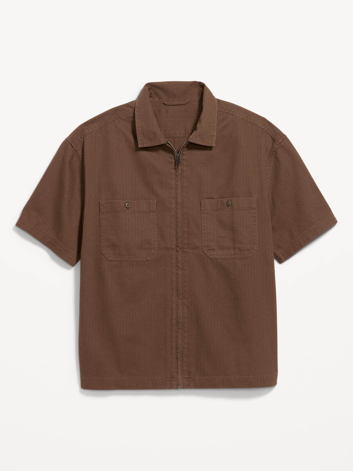Loose Full-Zip Herringbone Workwear Shirt