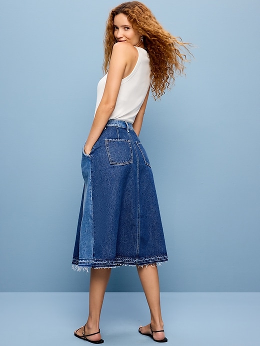 Image number 3 showing, Reconstructed Pleated Denim Midi Skirt