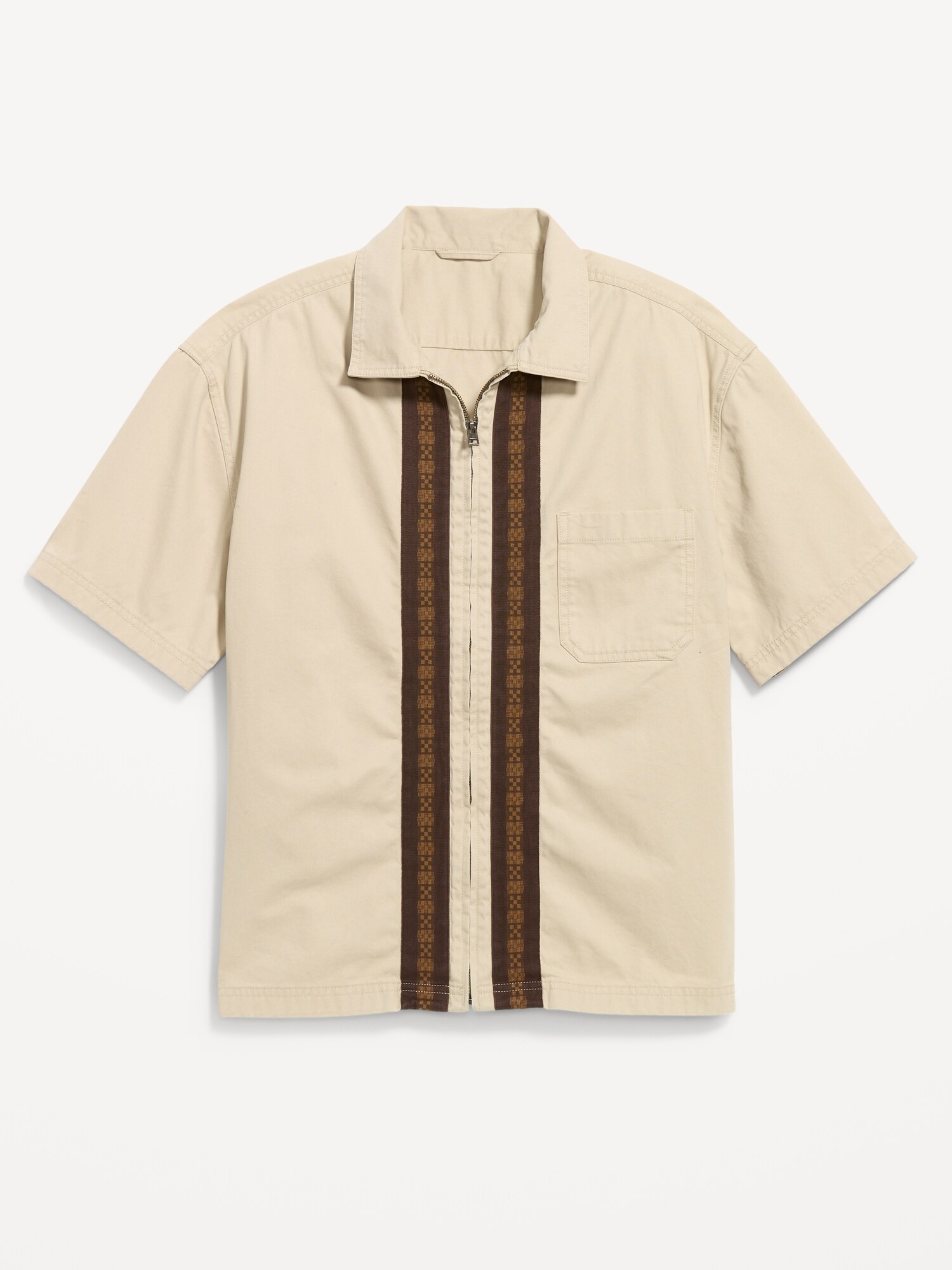 Мужская рубашка Old Navy Loose Full-Zip Twill Workwear, цвет: Серо-бежевый — фото 4
