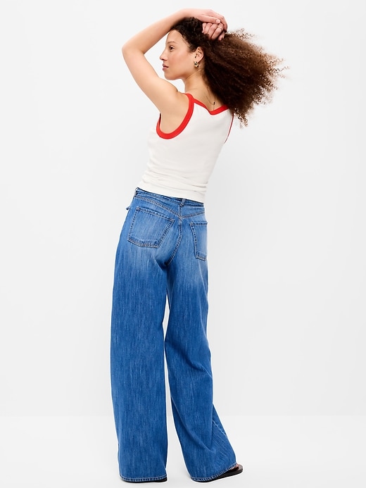 Image number 3 showing, High-Waisted Baggy Wide-Leg Drawstring Jeans