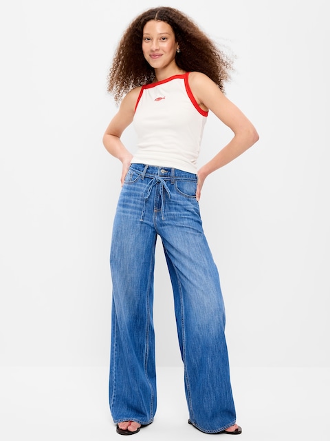 High-Waisted Drapey Wide-Leg Jeans