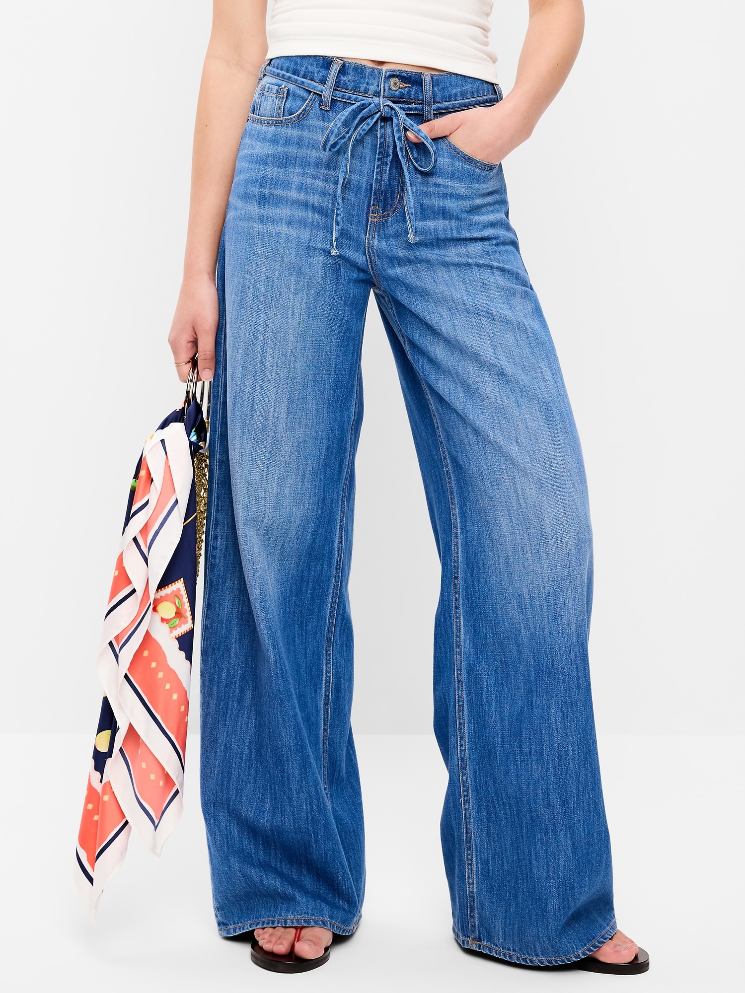 High-Waisted Drapey Wide-Leg Jeans
