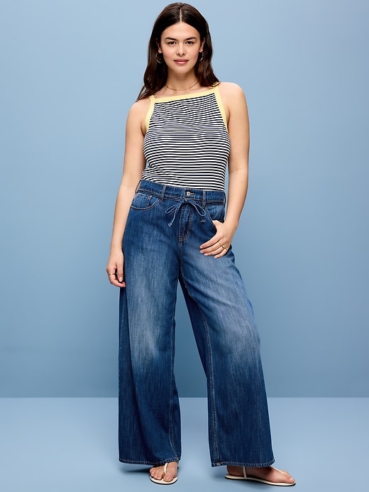 Image number 6 showing, High-Waisted Baggy Wide-Leg Drawstring Jeans