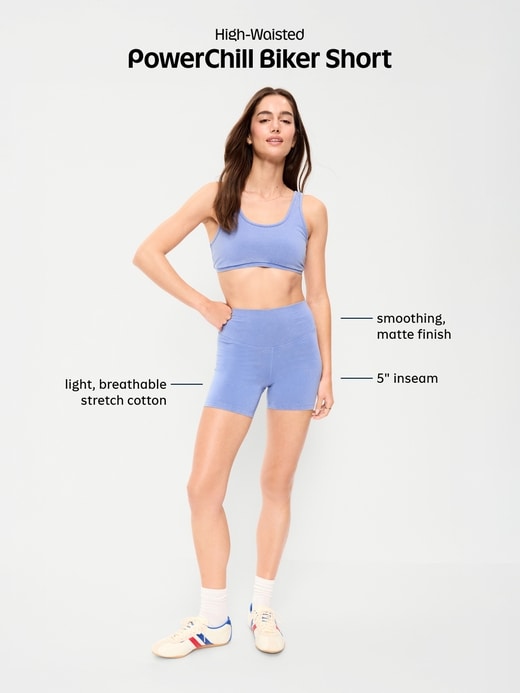 Image number 9 showing, High-Waisted PowerChill Side-Stripe Biker Shorts -- 5-inch inseam