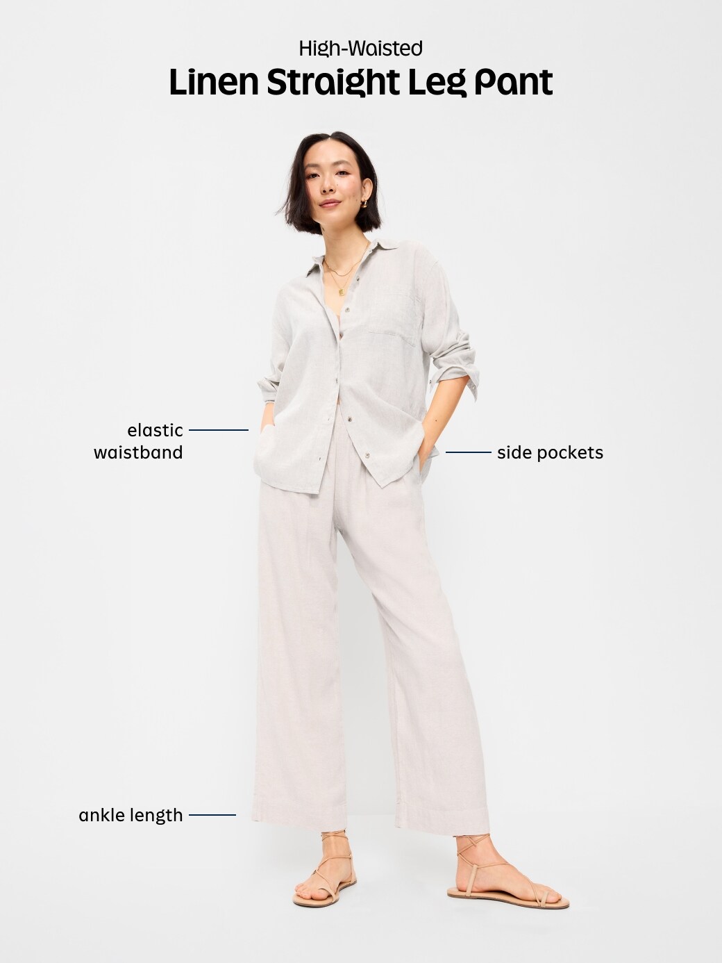 Женские брюки Old Navy High-Waisted Linen-Blend Straight Ankle, цвет: Чёрный — фото 5