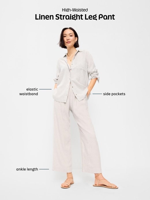 Image number 6 showing, High-Waisted Linen-Blend Straight-Leg Pants