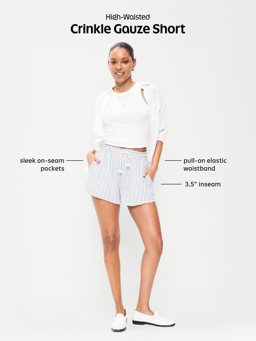 Image number 8 showing, High-Waisted Crinkle Gauze Shorts