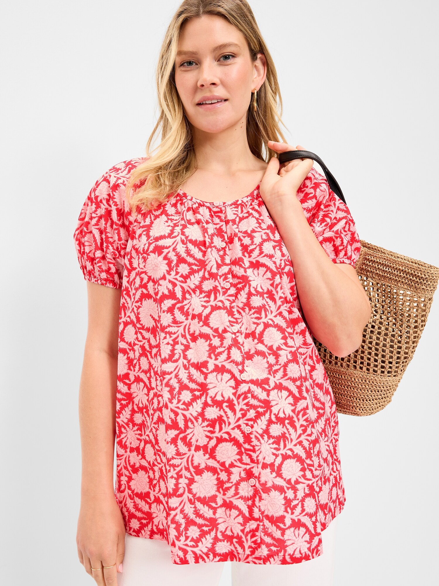 Женский топ Old Navy Maternity Airy Button-Down Top, цвет: Розовый с принтом — фото 3